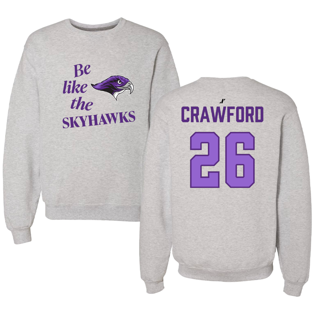 Stonehill College Football Light Gray Be Like Us Crewneck - #26 Marcus Crawford