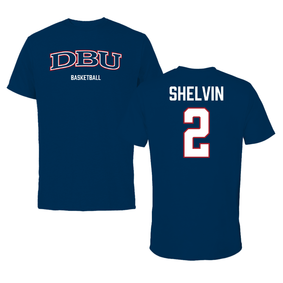 Dallas Baptist University Basketball (M) Navy Performance Tee - #2 Jaden Shelvin