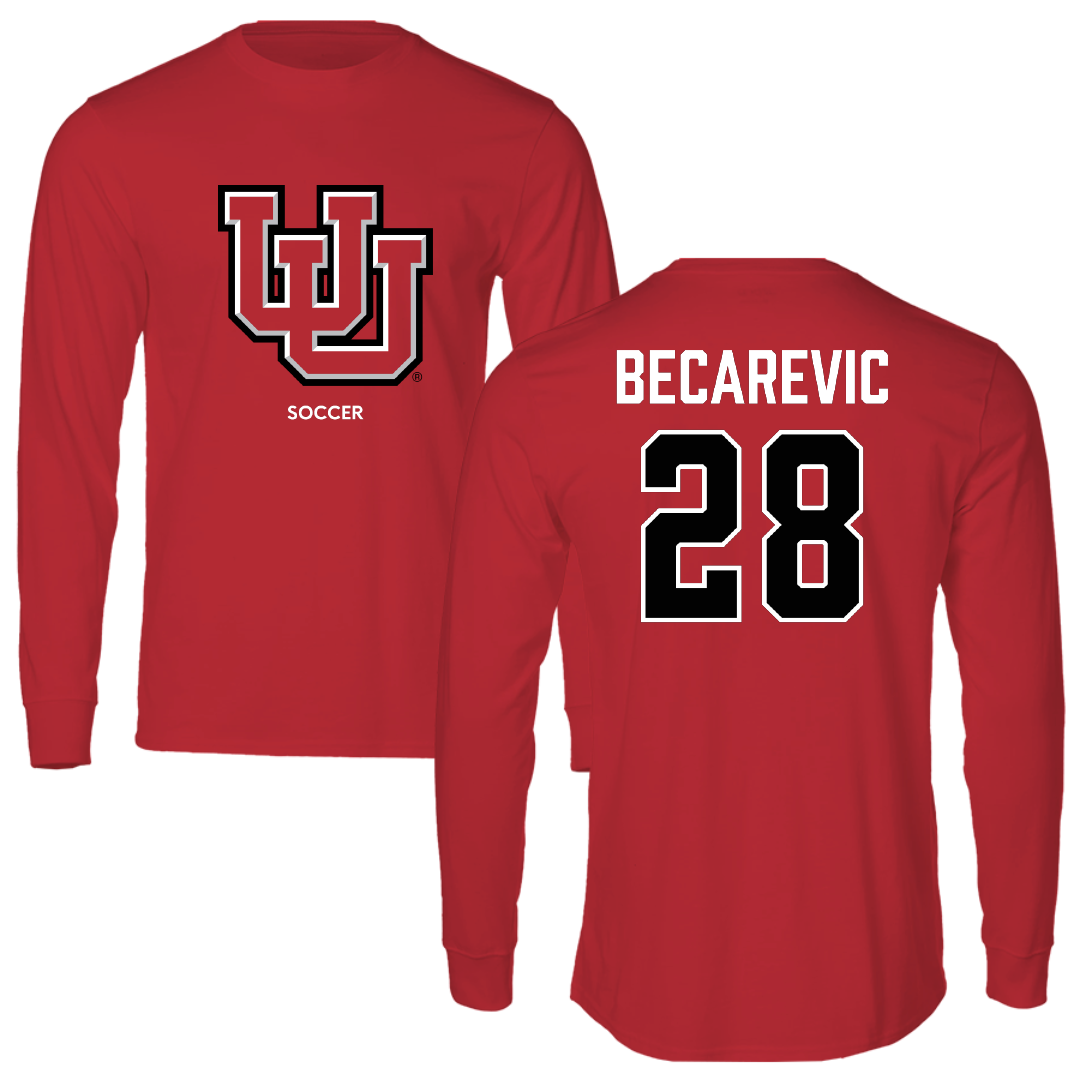 University of Utah Soccer (W) Red Block Long Sleeve - #28 Mia Becarevic