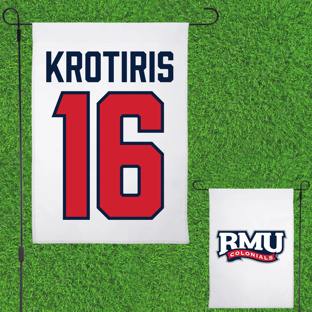 Robert Morris University Ice Hockey White Garden Flag - #16 George Krotiris
