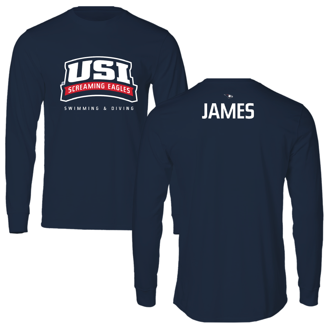 University of Southern Indiana Swimming & Diving Navy Block Long Sleeve - Cameron James