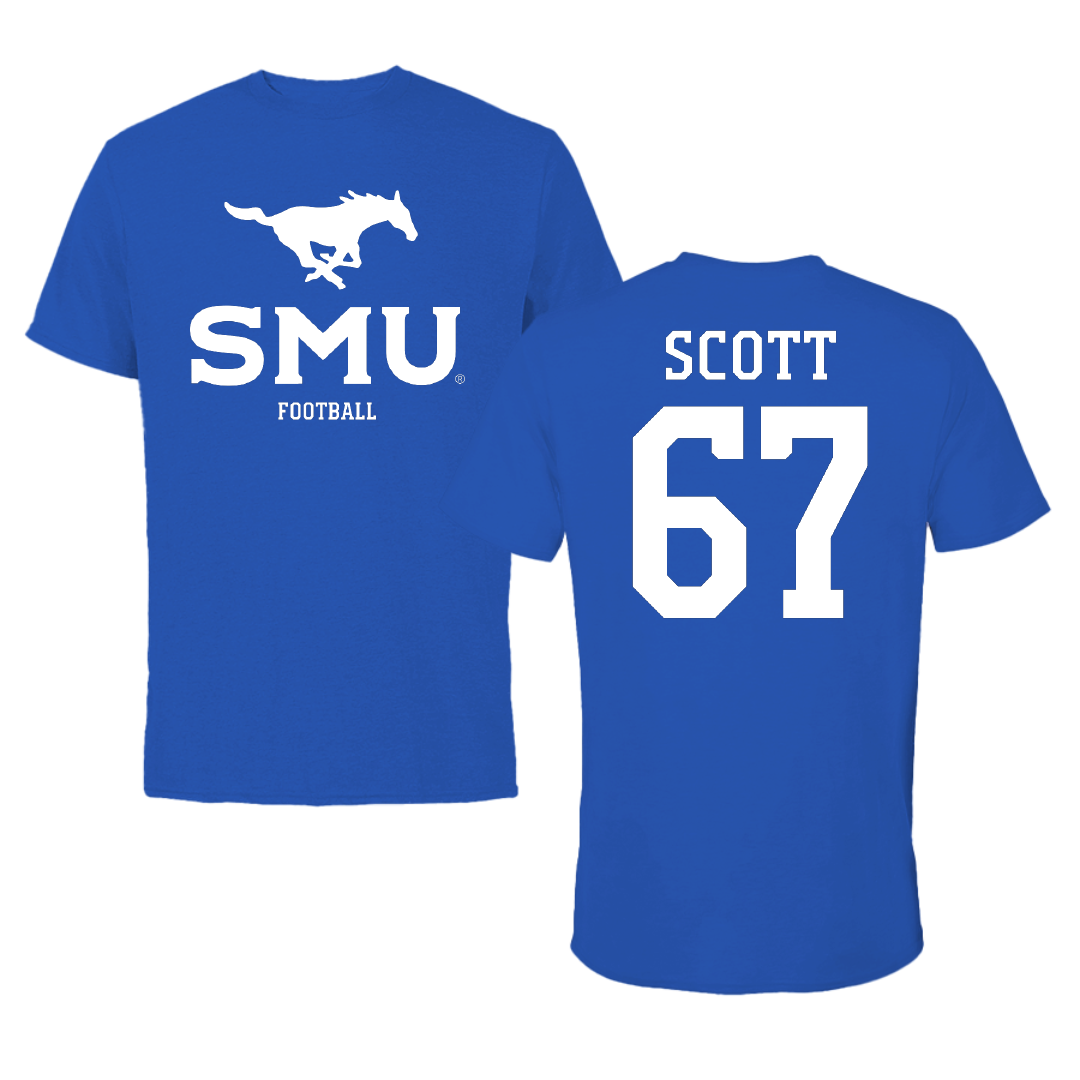 Southern Methodist University Football Blue Mascot Tee - #67 Sean Scott