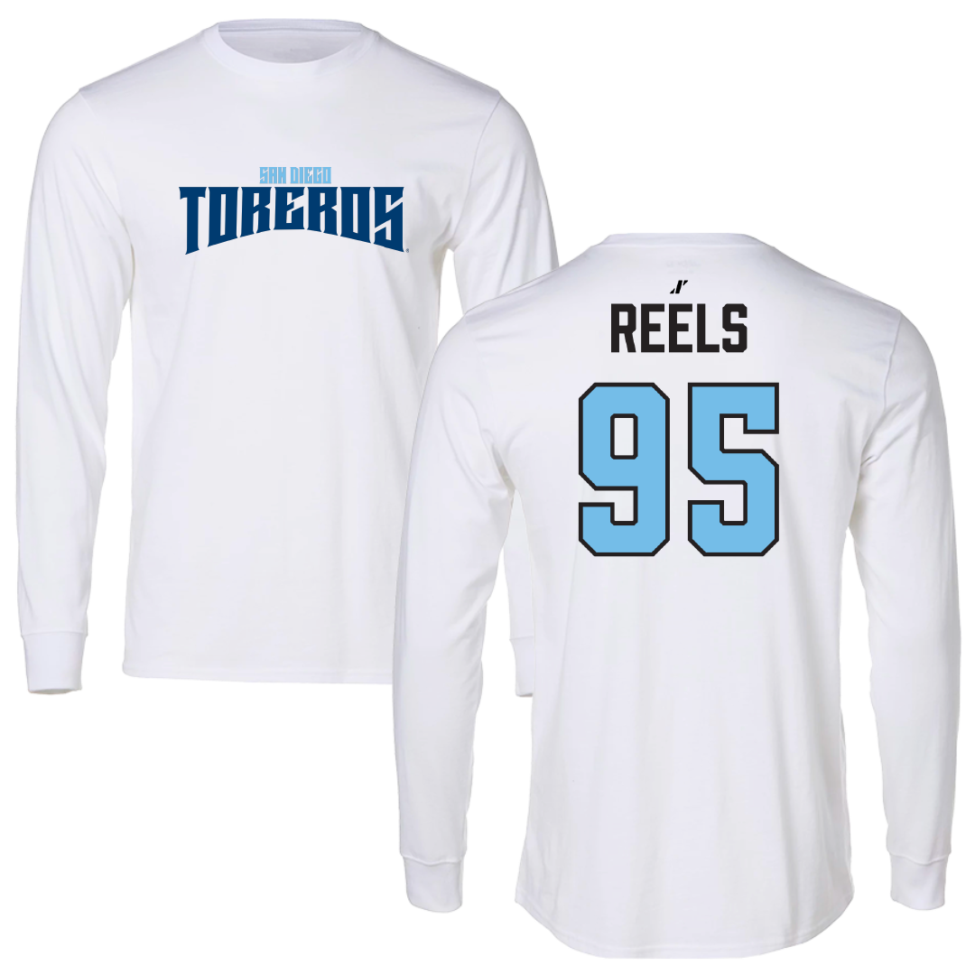 University of San Diego Football White Classic Long Sleeve - #95 Jae’Von Reels