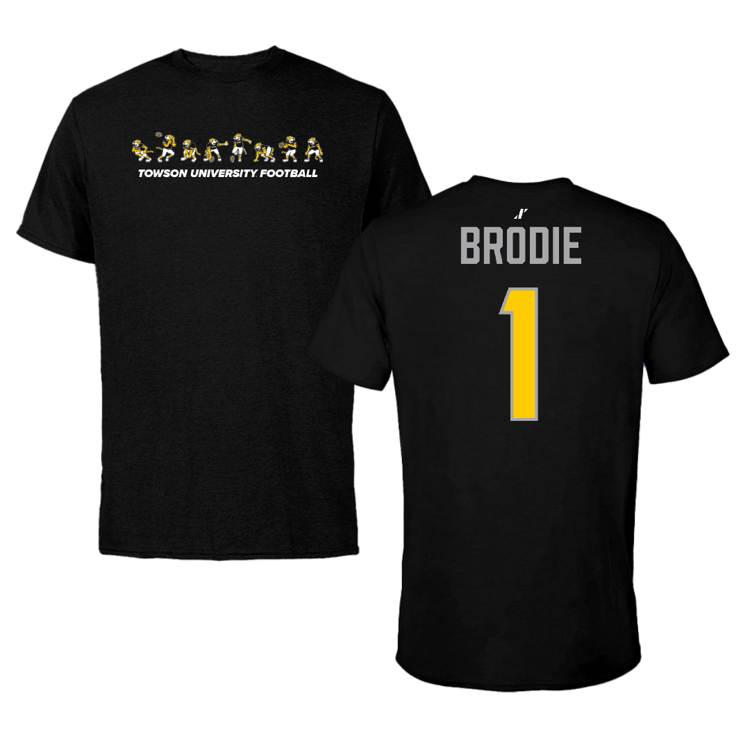 Towson University Football Black Cartoon Doc Team Performance Tee - #1 Myles Brodie