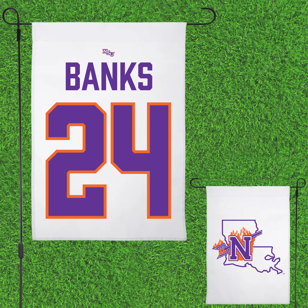 Northwestern State University Football White Garden Flag - #24 Brian Banks
