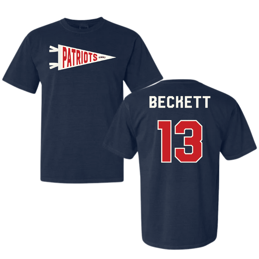 Dallas Baptist University Ice Hockey Navy Pennant Comfort Colors Tee - #13 Christian Beckett