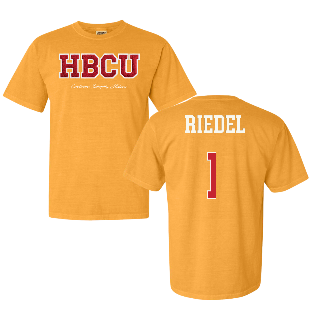 University of Arkansas-Pine Bluff Soccer (W) Gold HBCU Varsity Comfort Colors Tee - #1 Makaila Riedel
