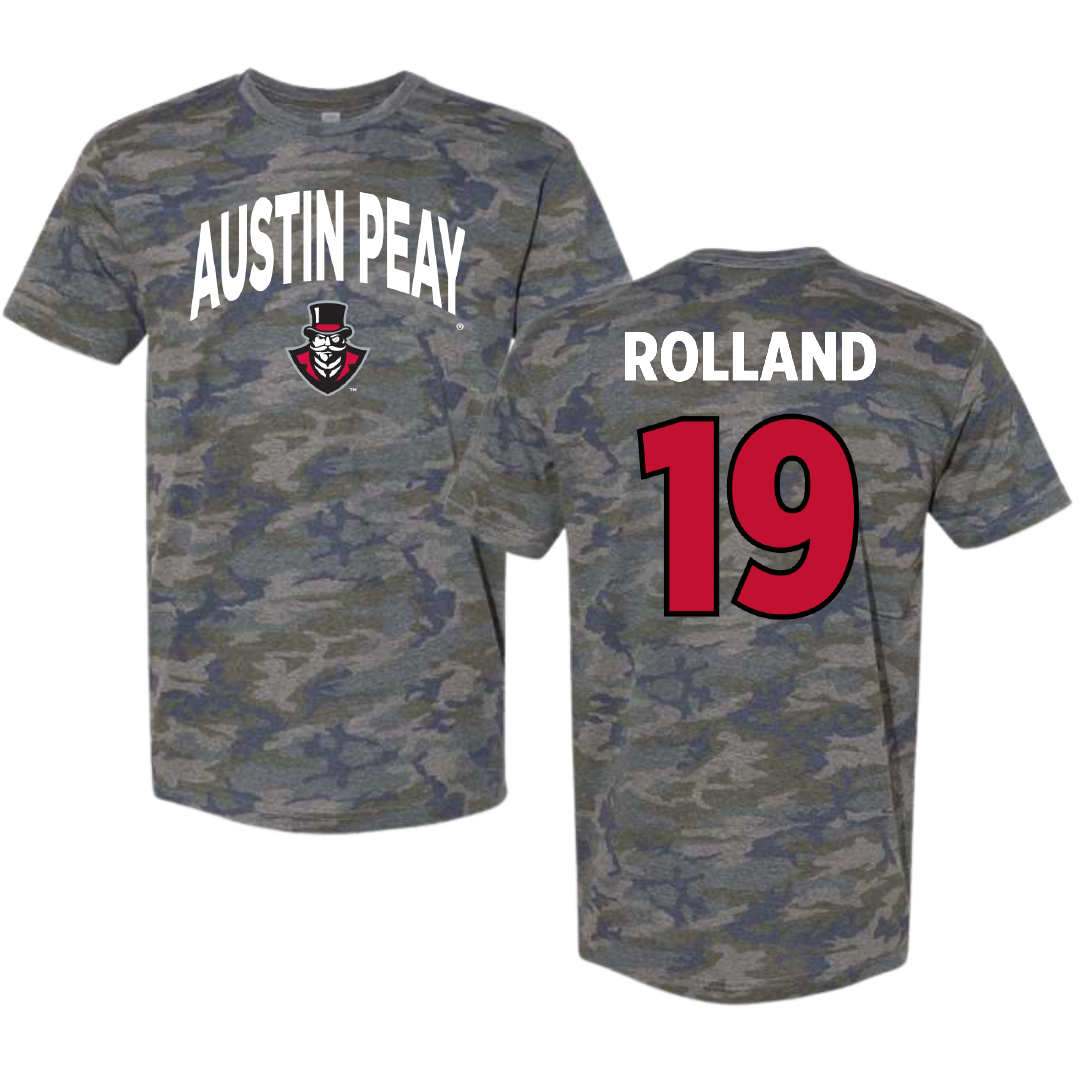 Austin Peay State University Baseball Vintage Camo Tee - #19 Luke Rolland