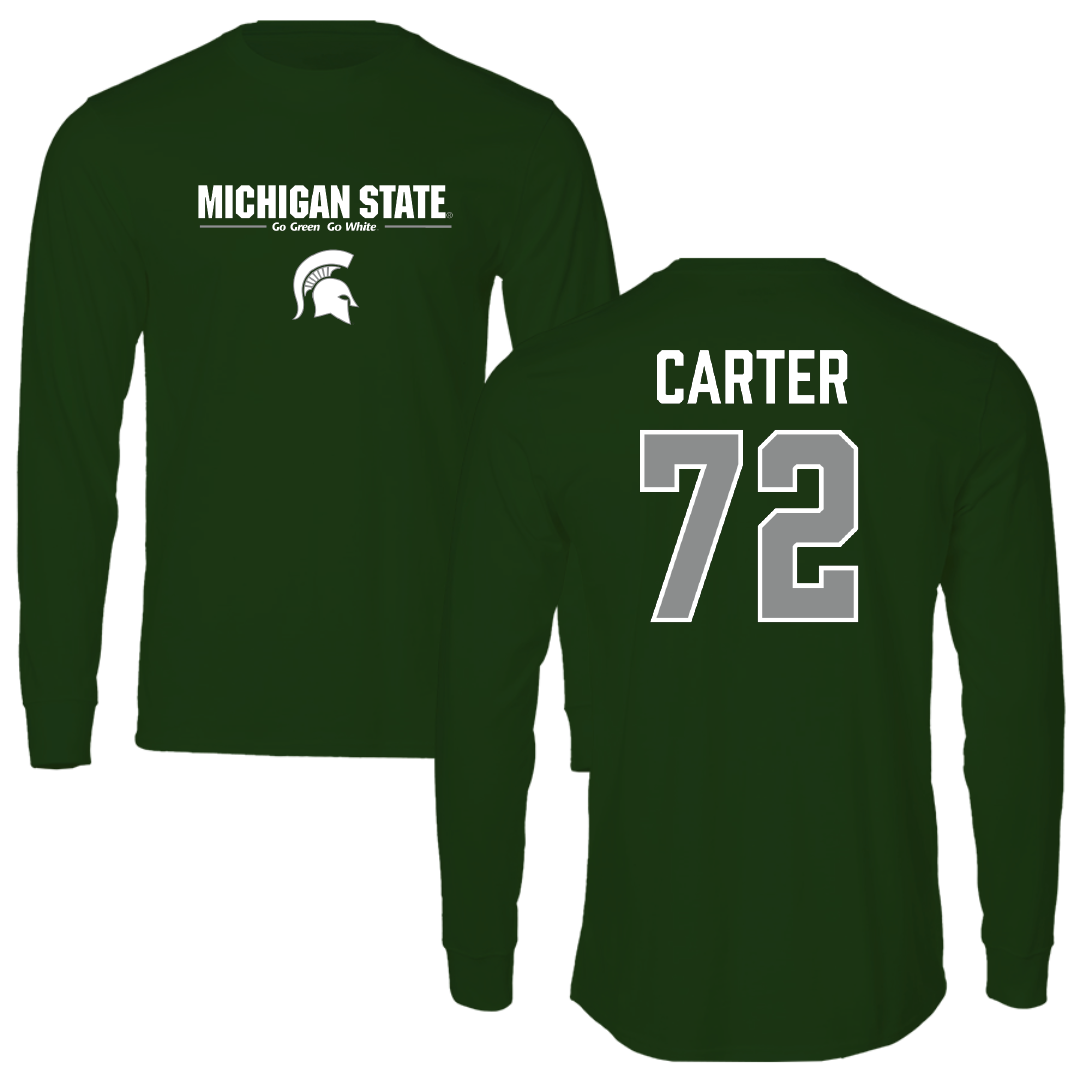 Michigan State University Football Forest Green General Long Sleeve - #72 Caleb Carter