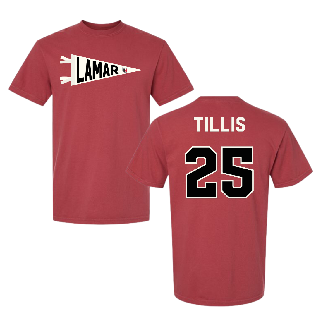 Lamar University Football Canvas Red Pennant Comfort Colors Tee - #25 Jonavon Tillis