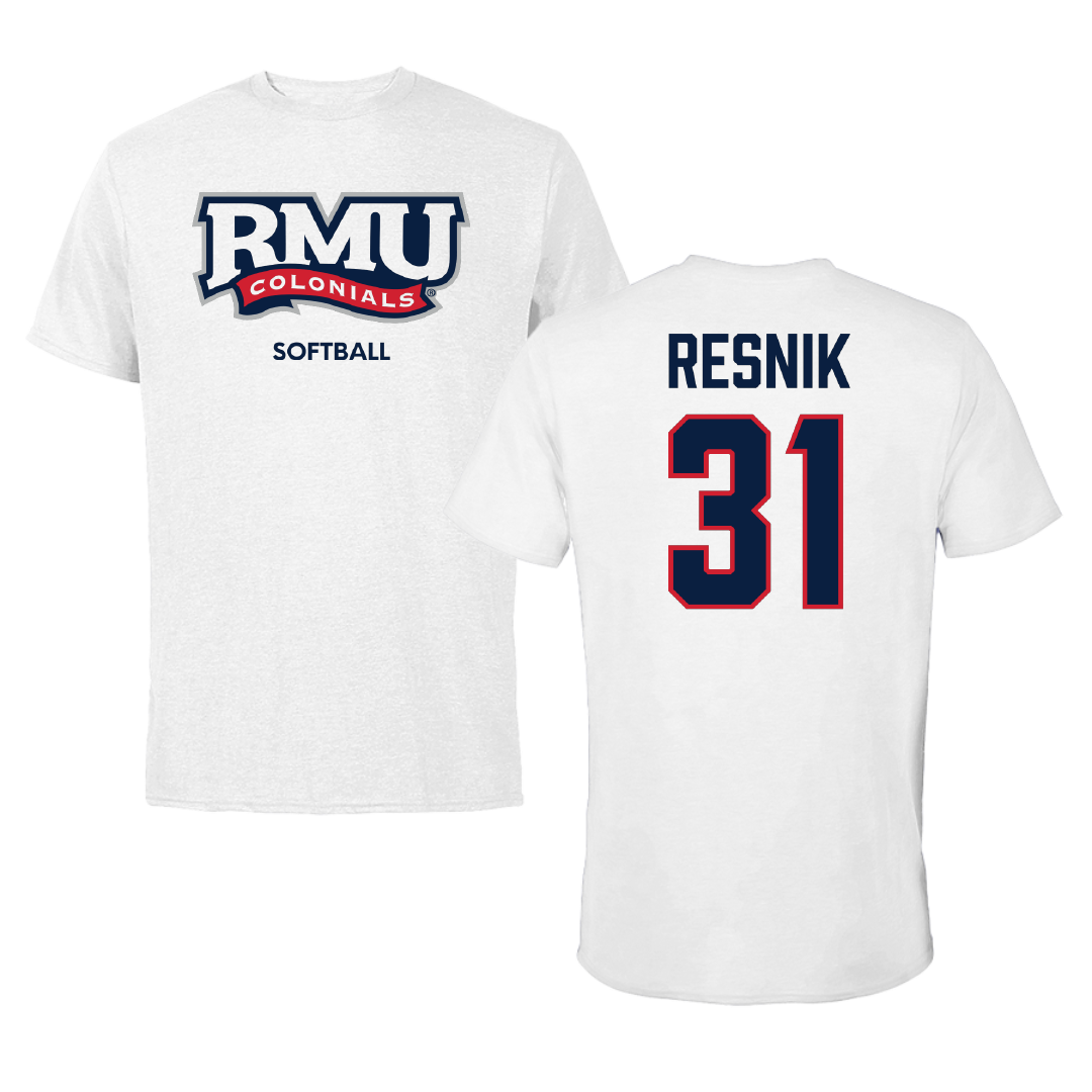 Robert Morris University Softball White Performance Tee - #31 Anna Resnik