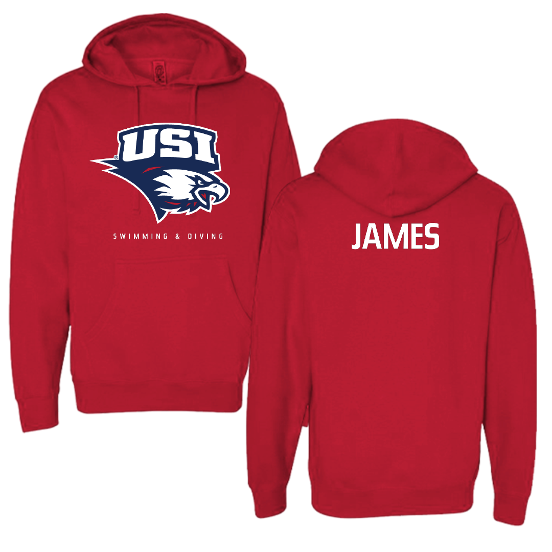 University of Southern Indiana Swimming & Diving Red Hoodie - Cameron James