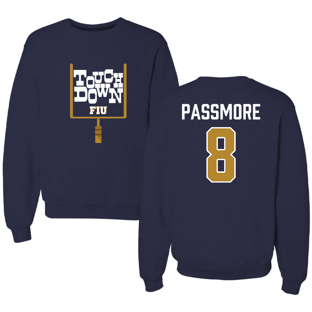 Florida International University Football Navy Touchdown Crewneck - #8 Jeramy Passmore
