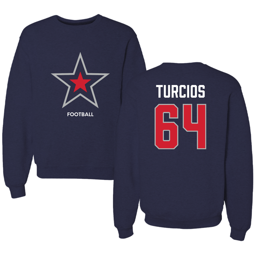 Robert Morris University Football Navy Mascot Crewneck - #64 Diego Turcios