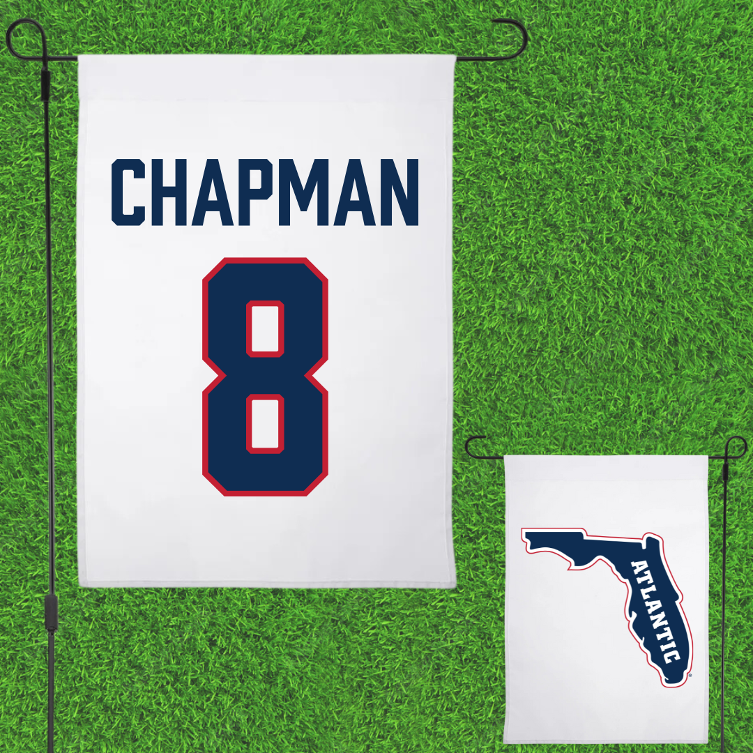 Florida Atlantic University Soccer White Garden Flag - #8 Caleb Chapman