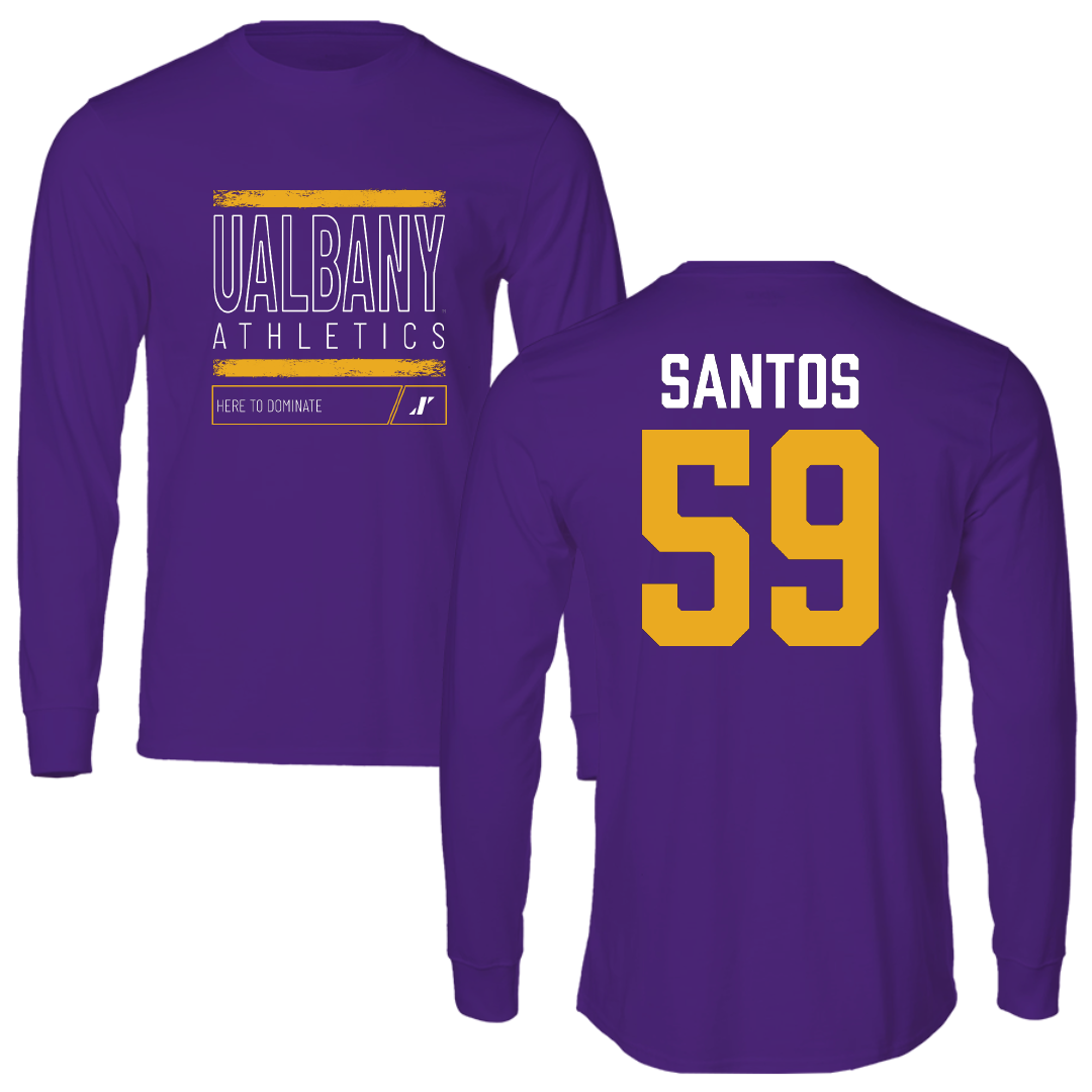 University at Albany Football Purple Dominate Long Sleeve - #59 Kenneth Santos