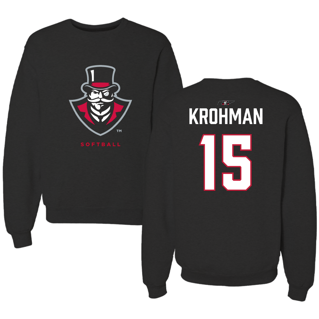 Austin Peay State University Softball Black Mascot Crewneck - #15 Macy Krohman