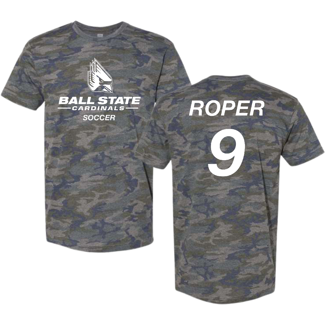 Ball State University Soccer (W) Vintage Camo Tee - #9 Emily Roper
