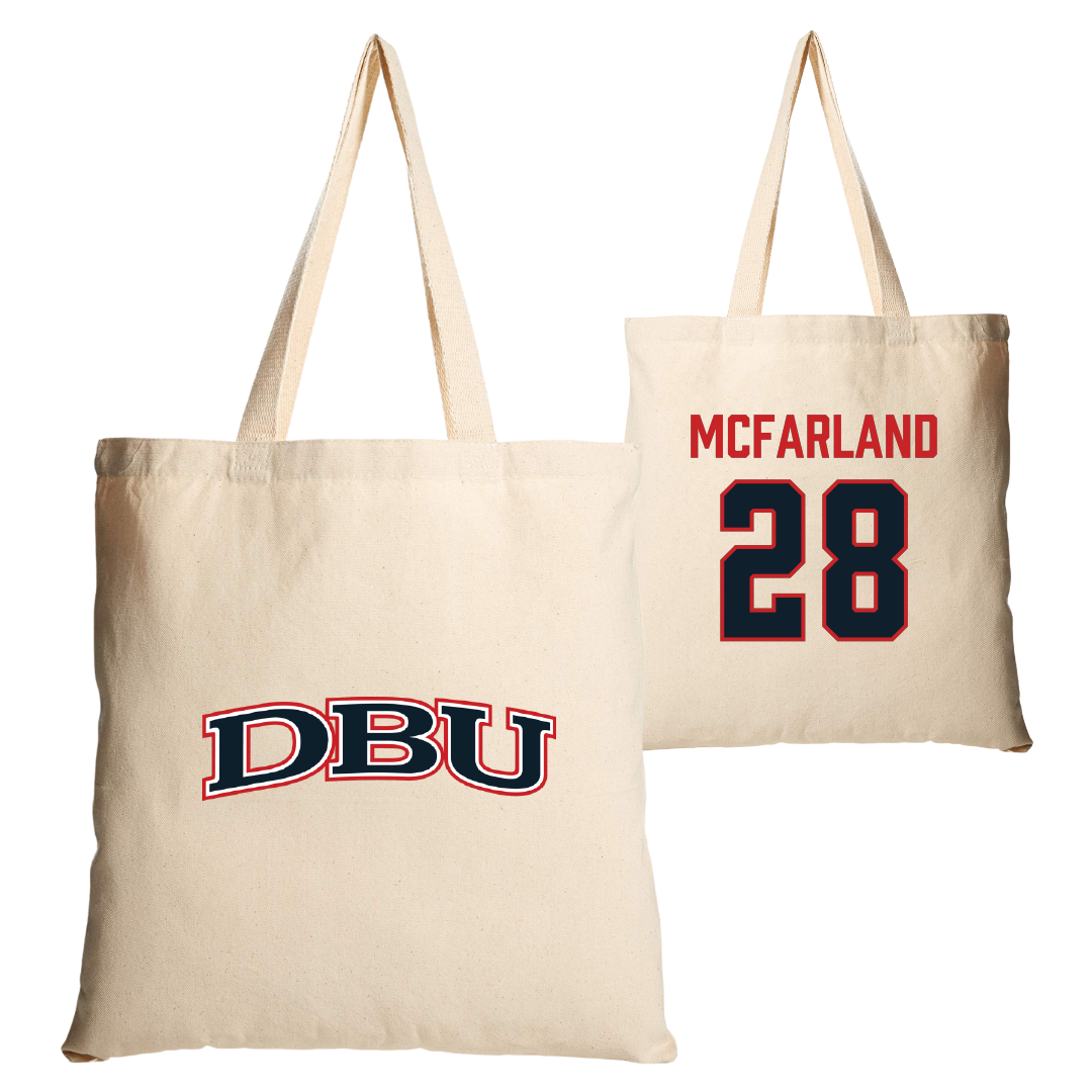 Dallas Baptist University Soccer Tan Canvas Tote Bag - #28 Riley McFarland