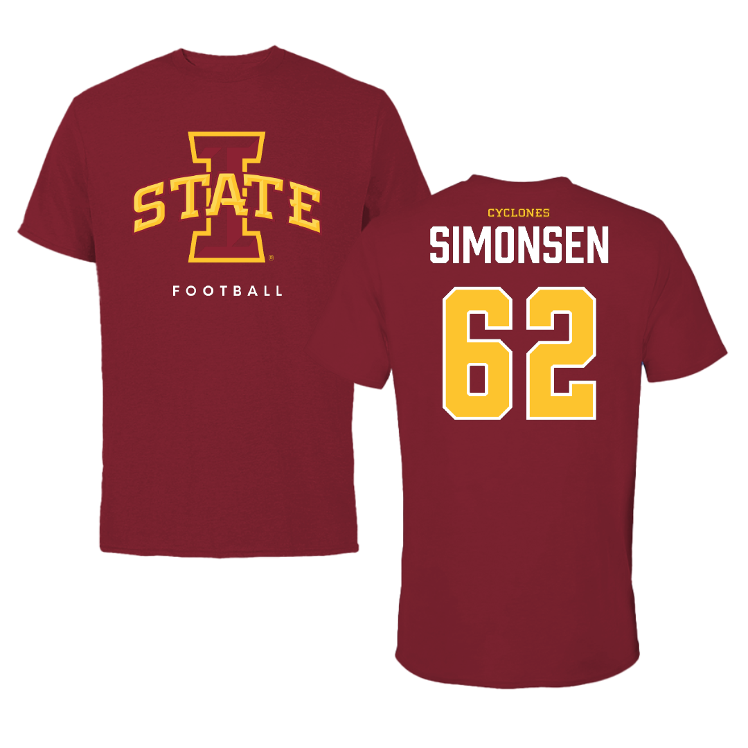 Iowa State University Football Cardinal Tee - #62 Braden Simonsen