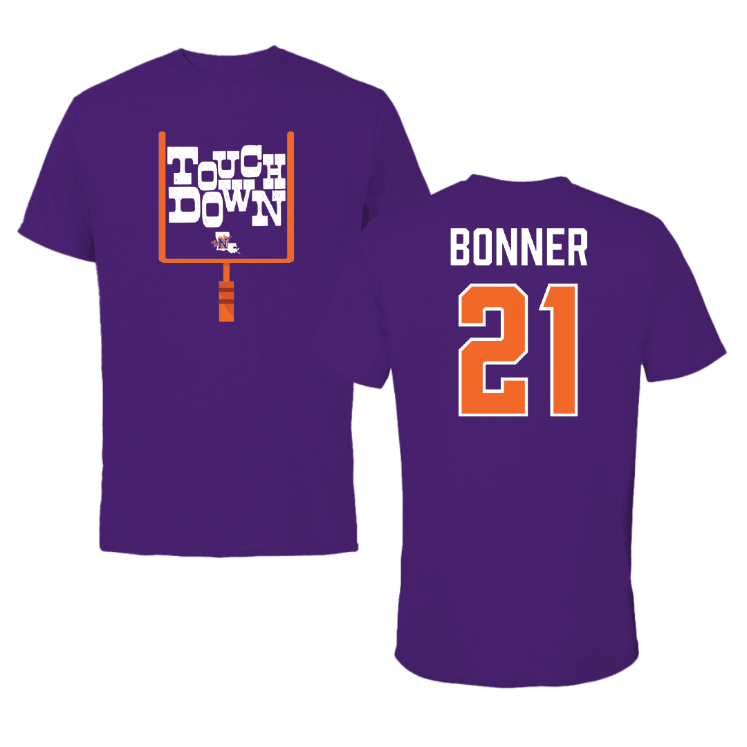 Northwestern State University Football Purple Touchdown Tee - #21 Ja’Marion Bonner