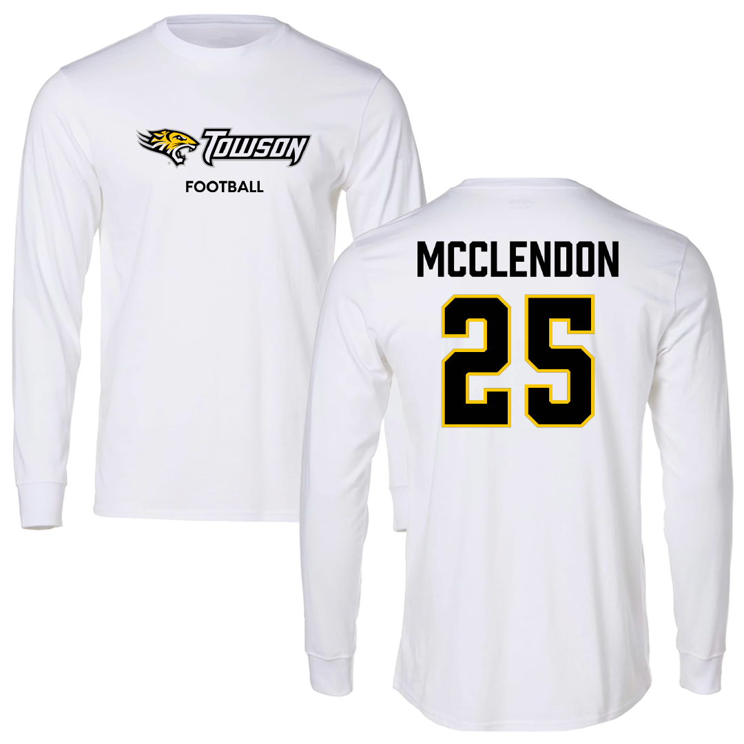 Towson University Football White Performance Long Sleeve - #25 Cedric McClendon