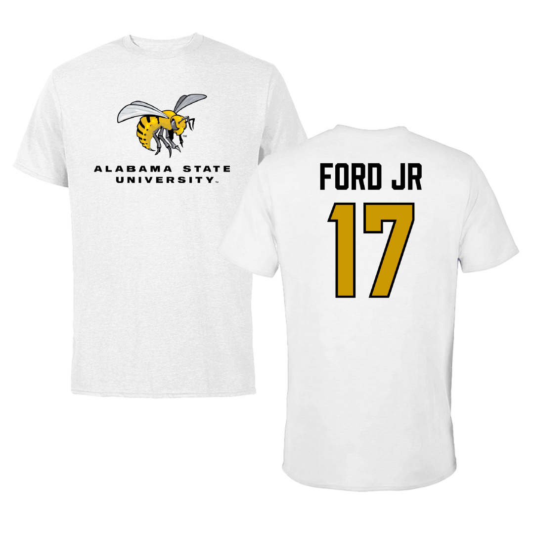 Alabama State University Football White Tee - #17 Aaron Ford jr