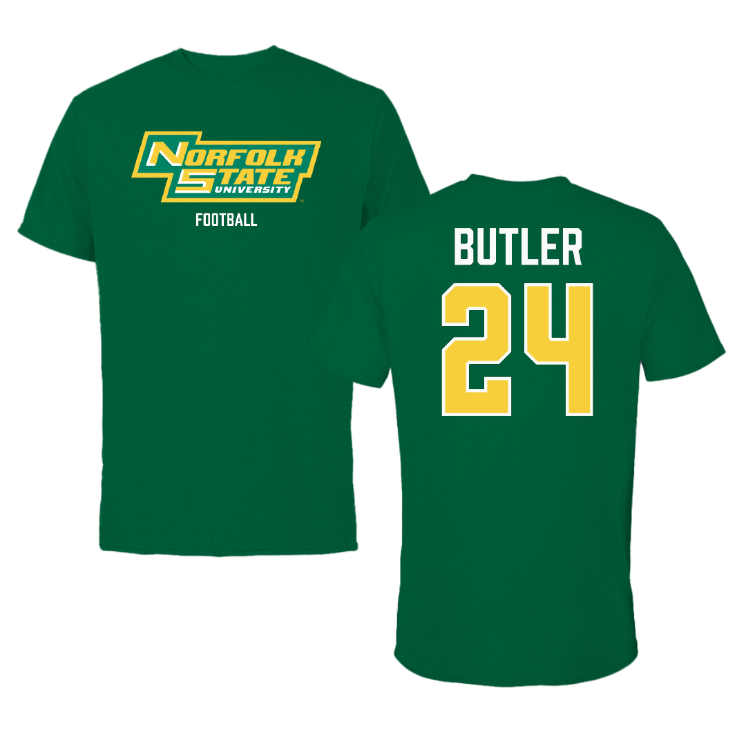 Norfolk State University Football Green Performance Tee - #24 Chris Butler