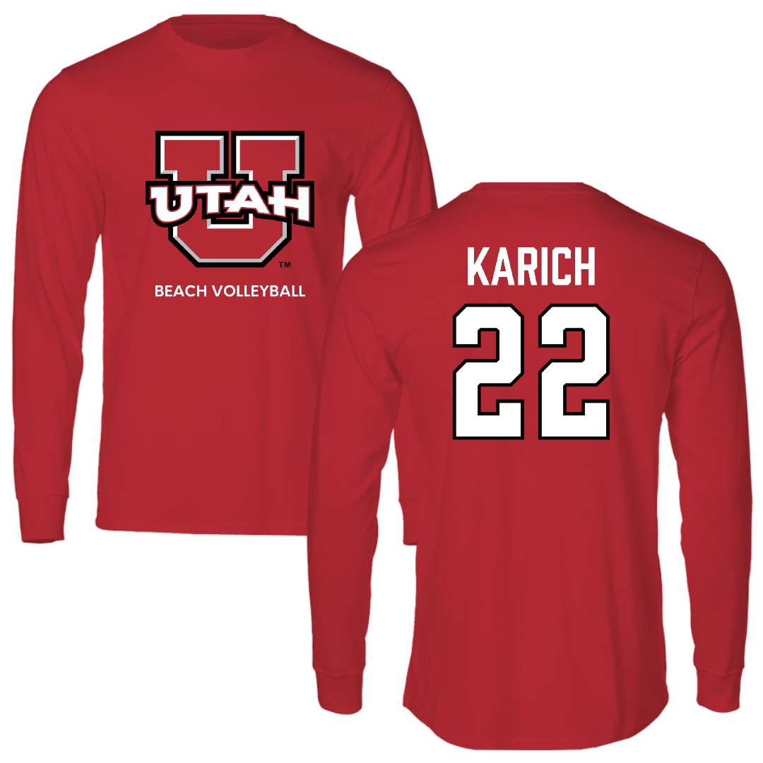 University of Utah Beach Volleyball Red Utes Performance Long Sleeve - #22 Abby Karich