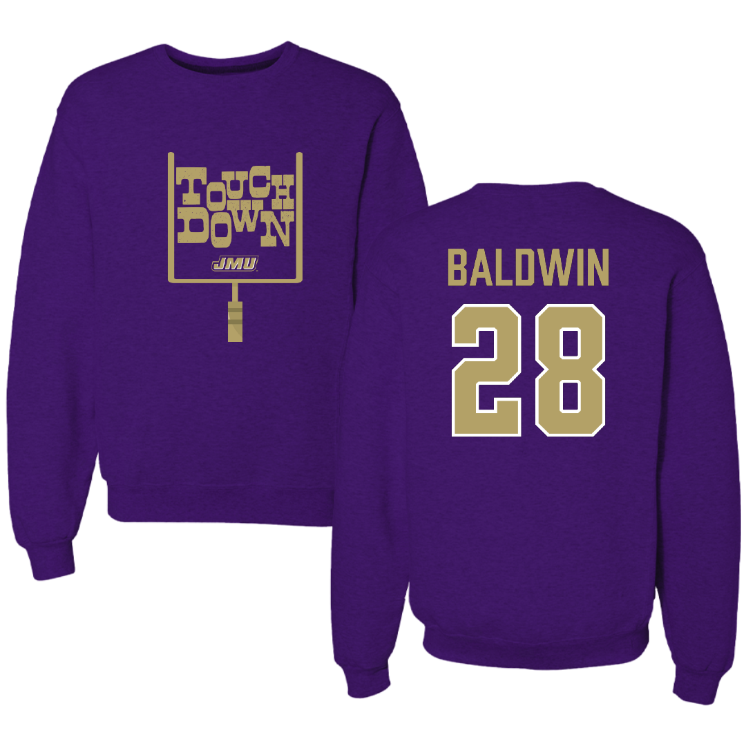 James Madison University Football Purple Touchdown Crewneck - #28 Ke'Marion Baldwin