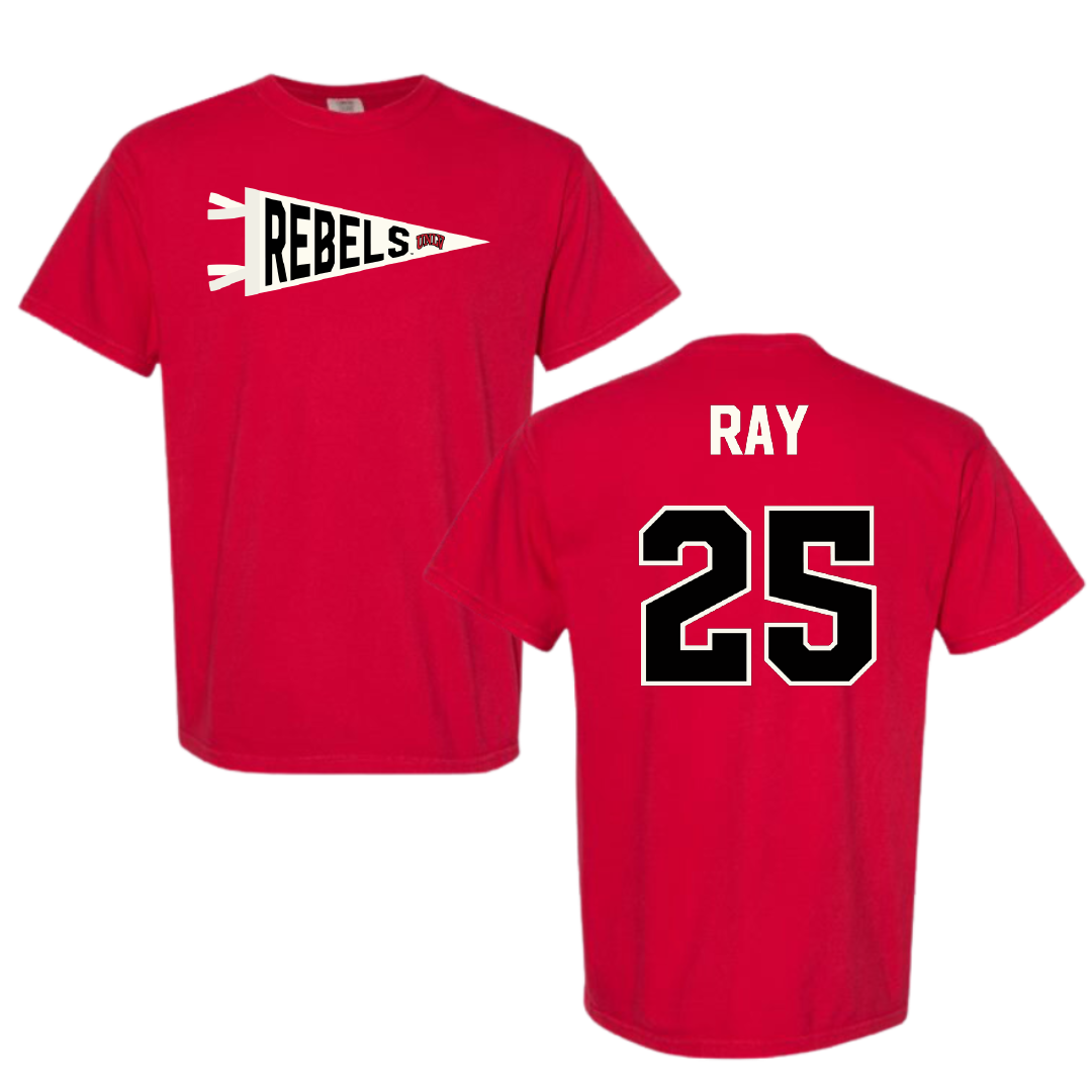 University of Nevada-Las Vegas Football Red Pennant Comfort Colors Tee - #25 Rogerick Ray