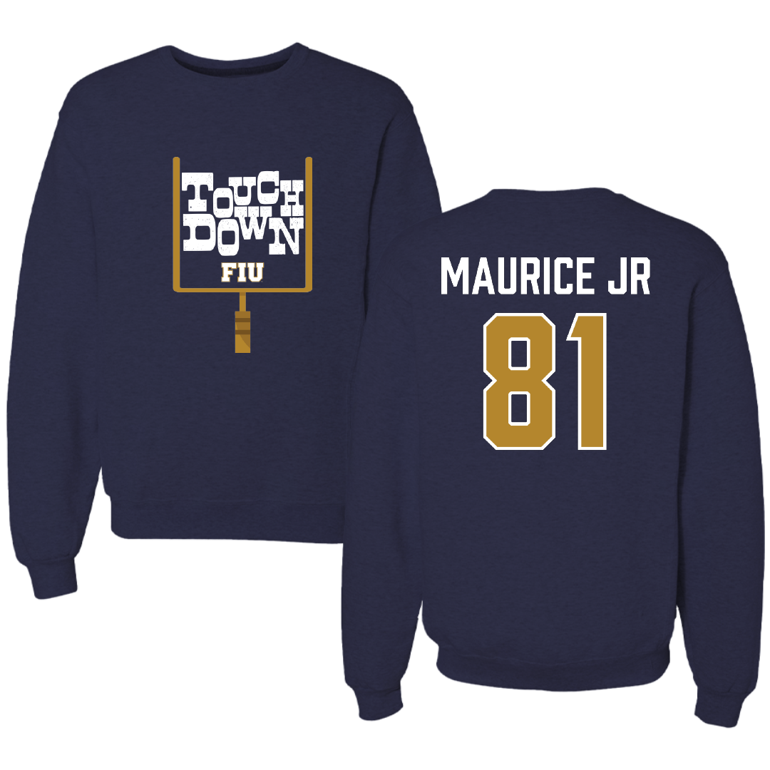 Florida International University Football Navy Touchdown Crewneck - #81 Luby Maurice Jr