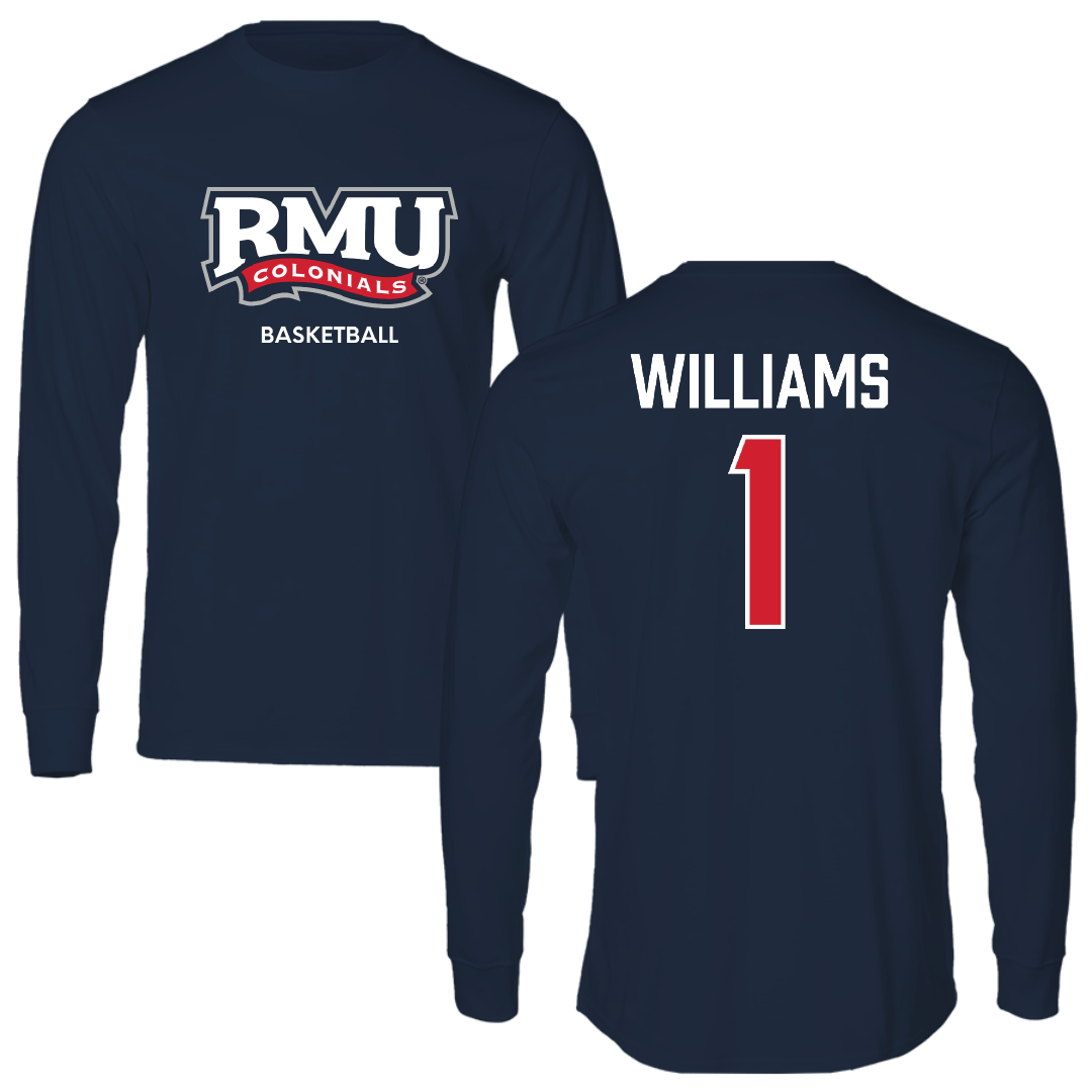 Robert Morris University Basketball (M) Navy RMU Performance Long Sleeve - #1 Justice Williams