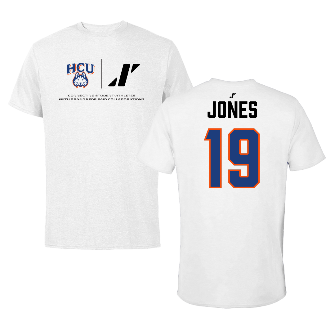 Houston Christian University Football White Rally Tee - #19 Zion Jones