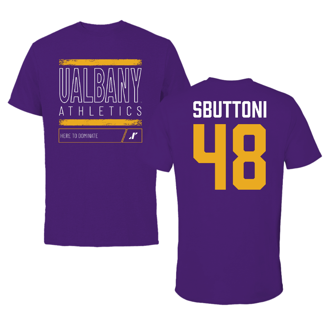 University at Albany Football Purple Dominate Performance Tee - #48 Michael Sbuttoni