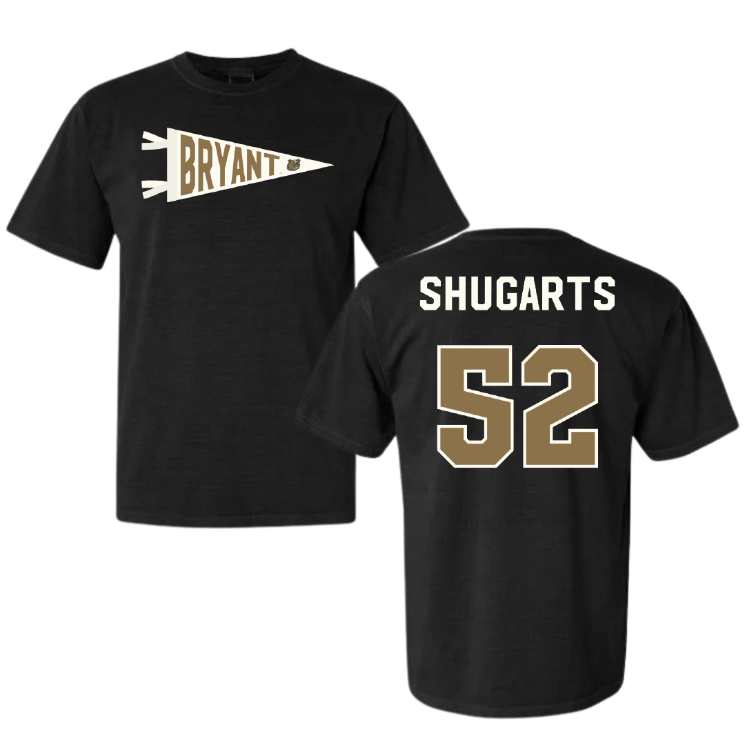 Bryant University Football Black Pennant Comfort Colors Tee - #52 Beau Shugarts