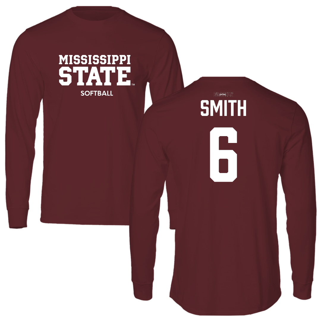 Mississippi State University Softball Maroon Performance Long Sleeve - #6 Carson Smith