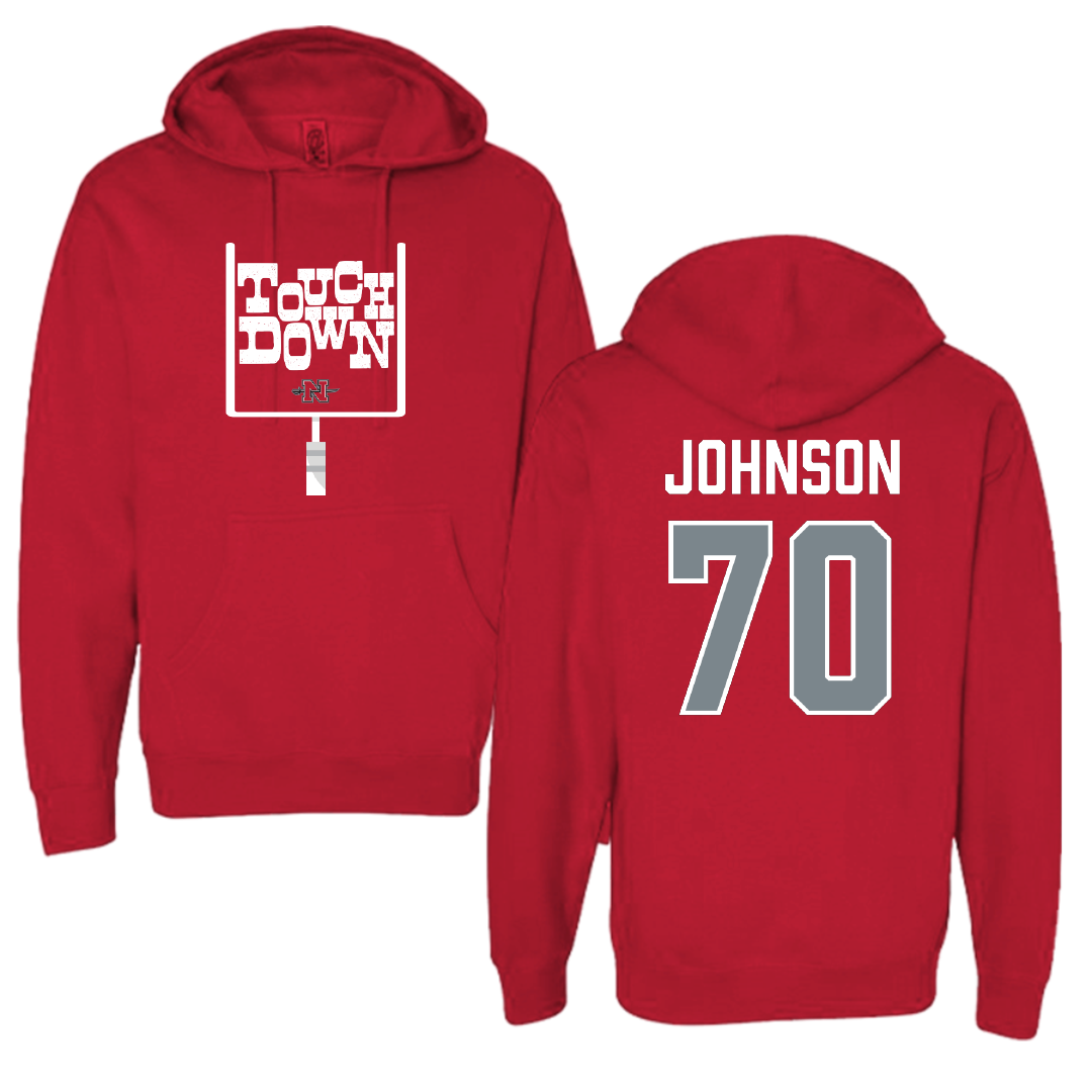 Nicholls State University Football Red Touchdown Hoodie - #70 Jacob Johnson