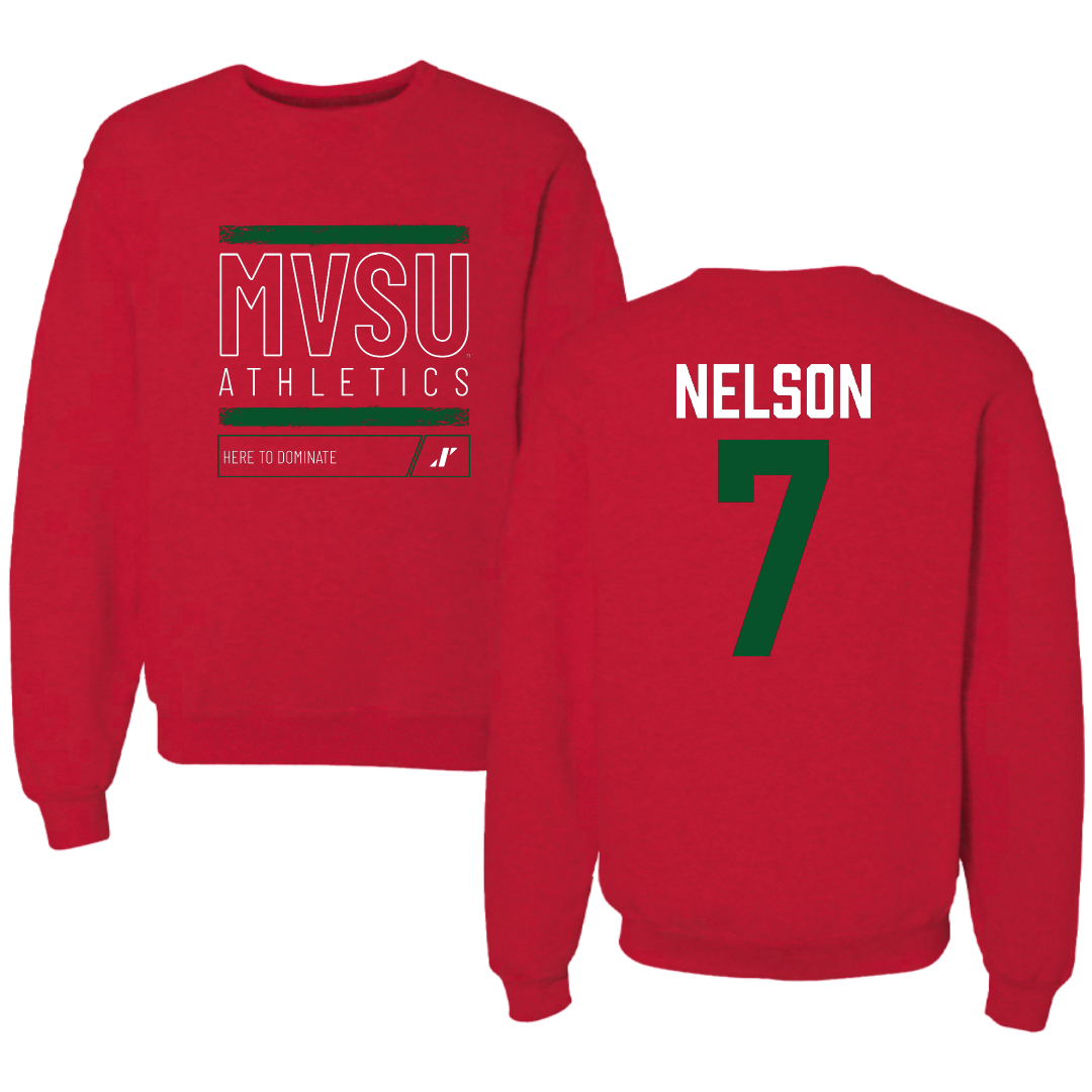 Mississippi Valley State University Football Red Dominate Crewneck - #7 Camo Nelson