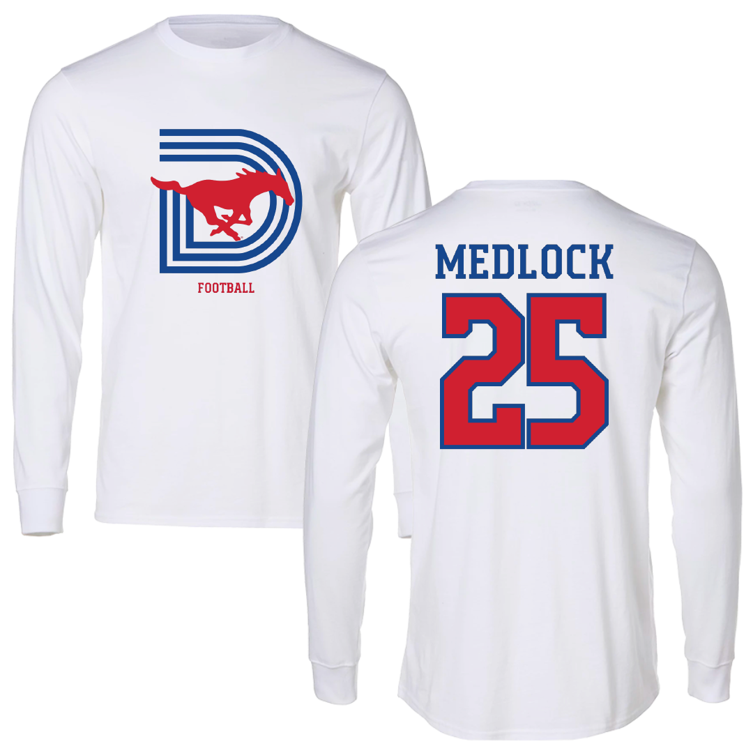 Southern Methodist University Football White Performance Long Sleeve - #25 Justin Medlock