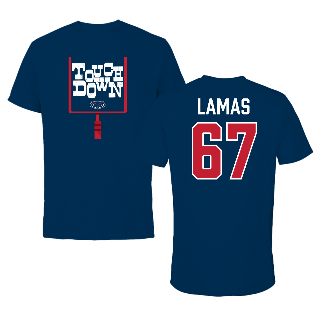 Florida Atlantic University Football Navy Touchdown Tee - #67 Andre Lamas