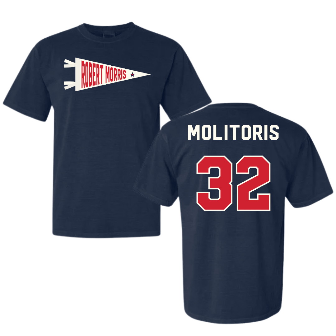 Robert Morris University Softball Navy Pennant Comfort Colors Tee - #32 Kaitlyn Molitoris