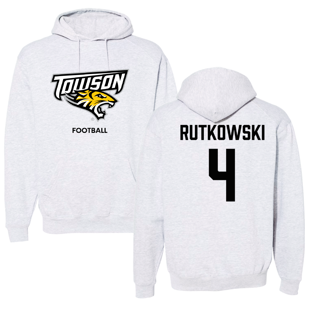 Towson University Football Light Gray Hoodie - #4 Evan Rutkowski