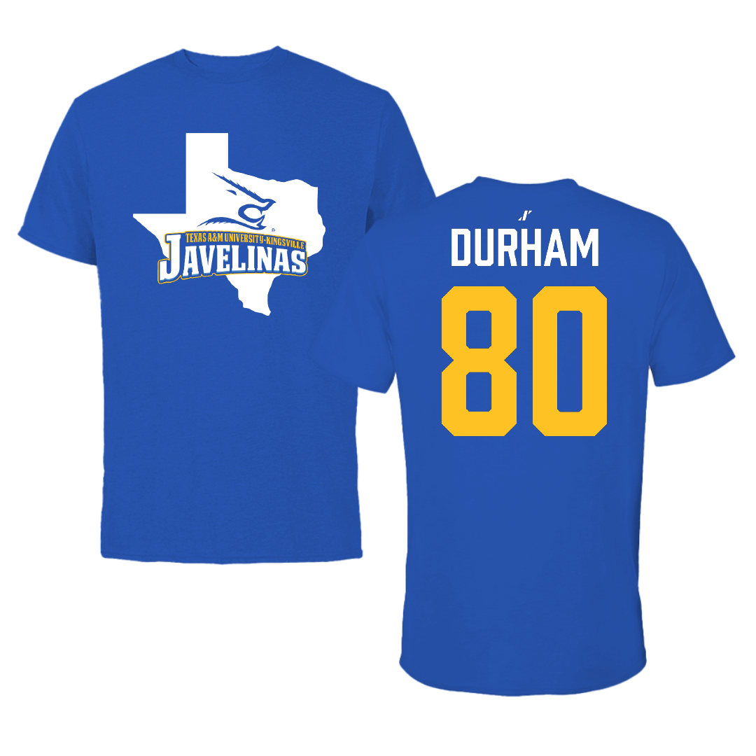 Texas A&M University-Kingsville Football Blue State Performance Tee - #80 Exavier Durham