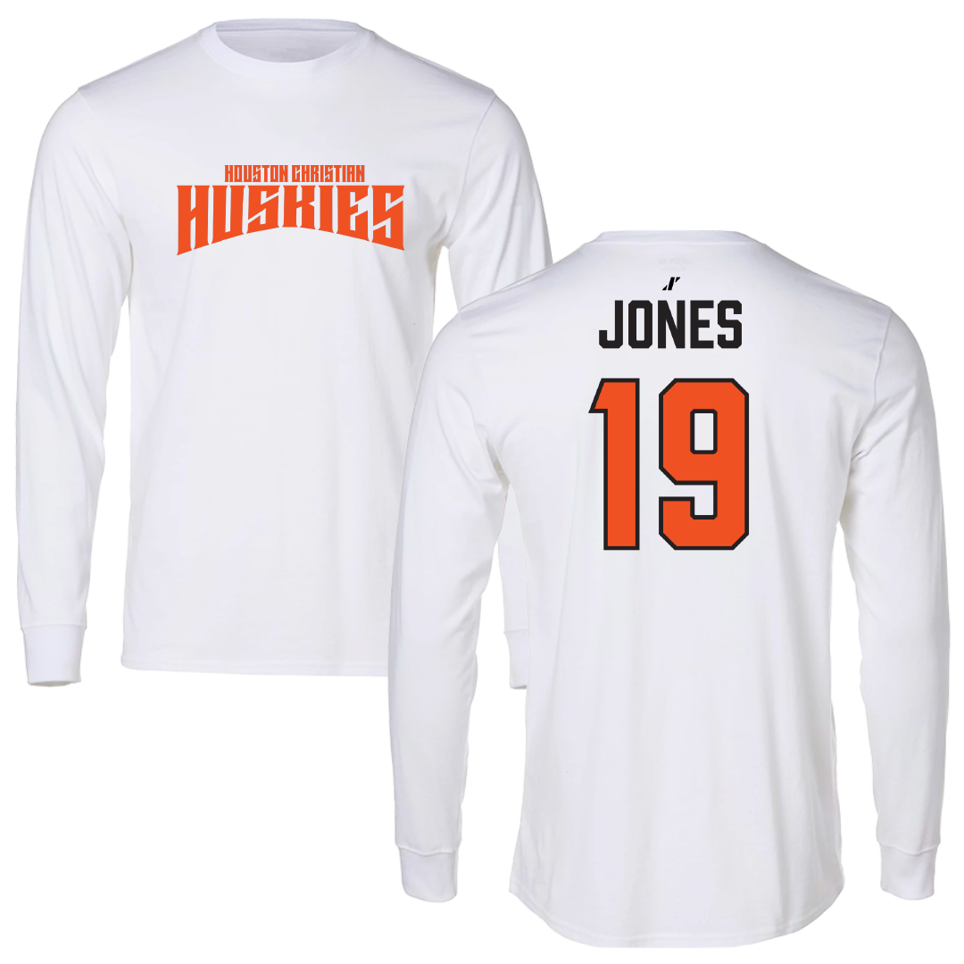 Houston Christian University Football White Classic Performance Long Sleeve - #19 Zion Jones