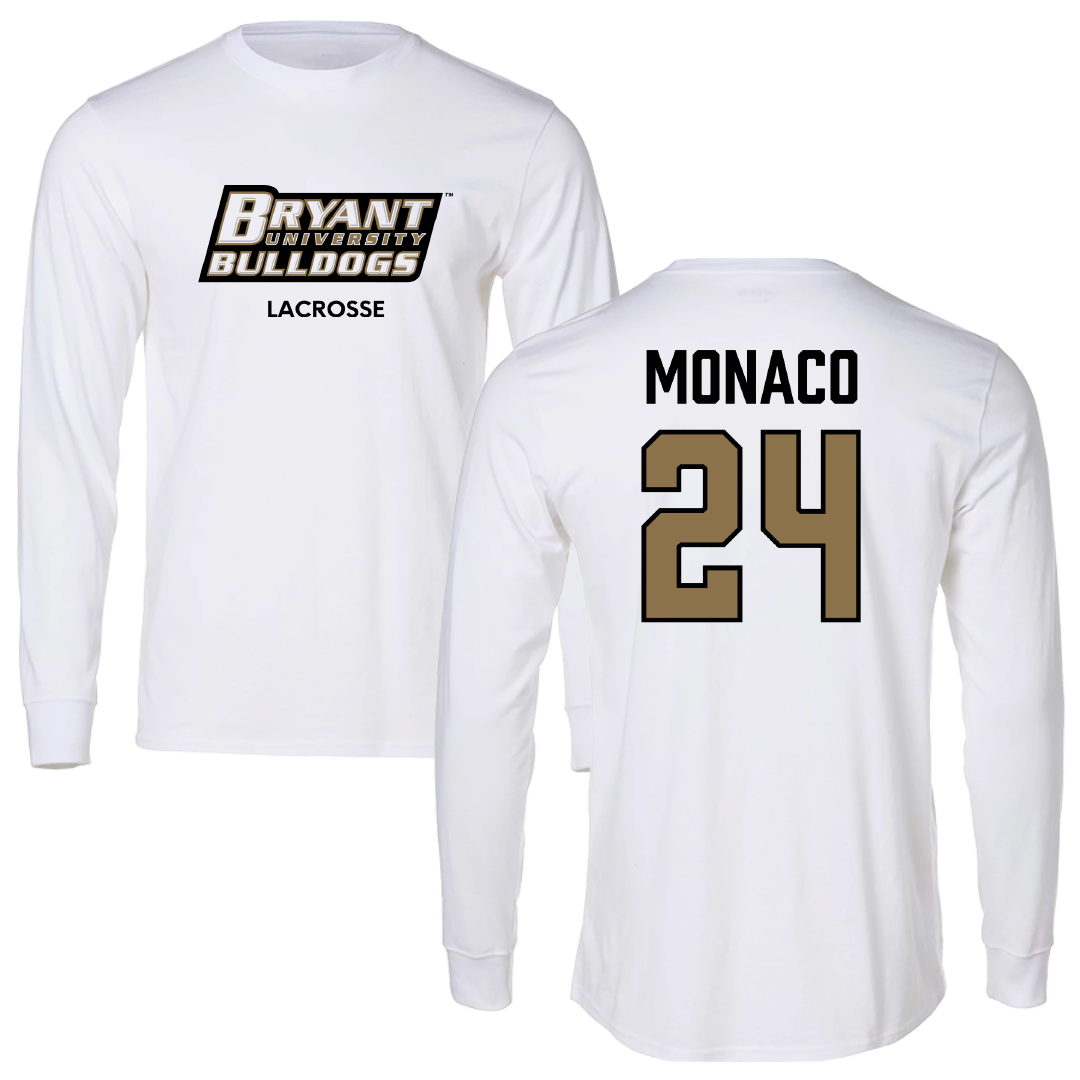 Bryant University Lacrosse (M) White Performance Long Sleeve - #24 AJ Monaco