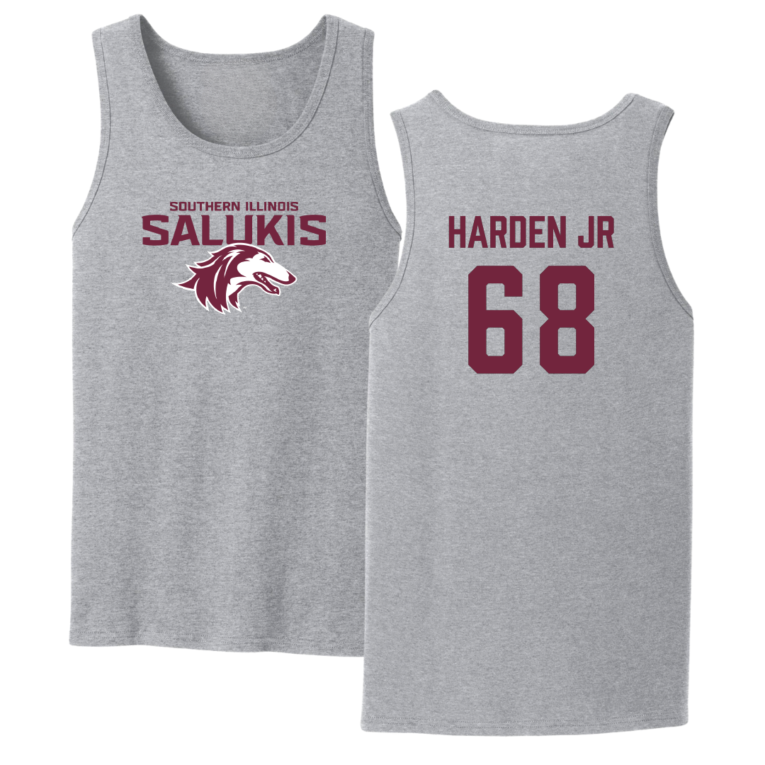 Southern Illinois University at Carbondale Football Sport Gray Tank Top - #68 Derek Harden Jr