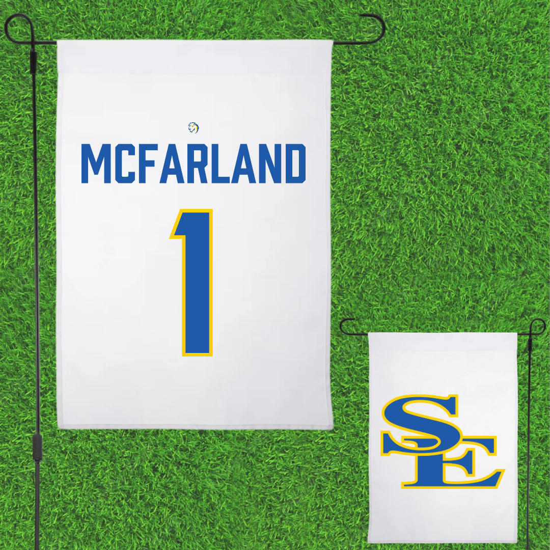 Southeastern Oklahoma State University Volleyball White Garden Flag - #1 Riley McFarland