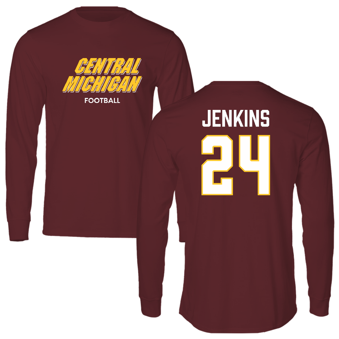 Central Michigan University Football Maroon Performance Long Sleeve - #24 Mekhi Jenkins