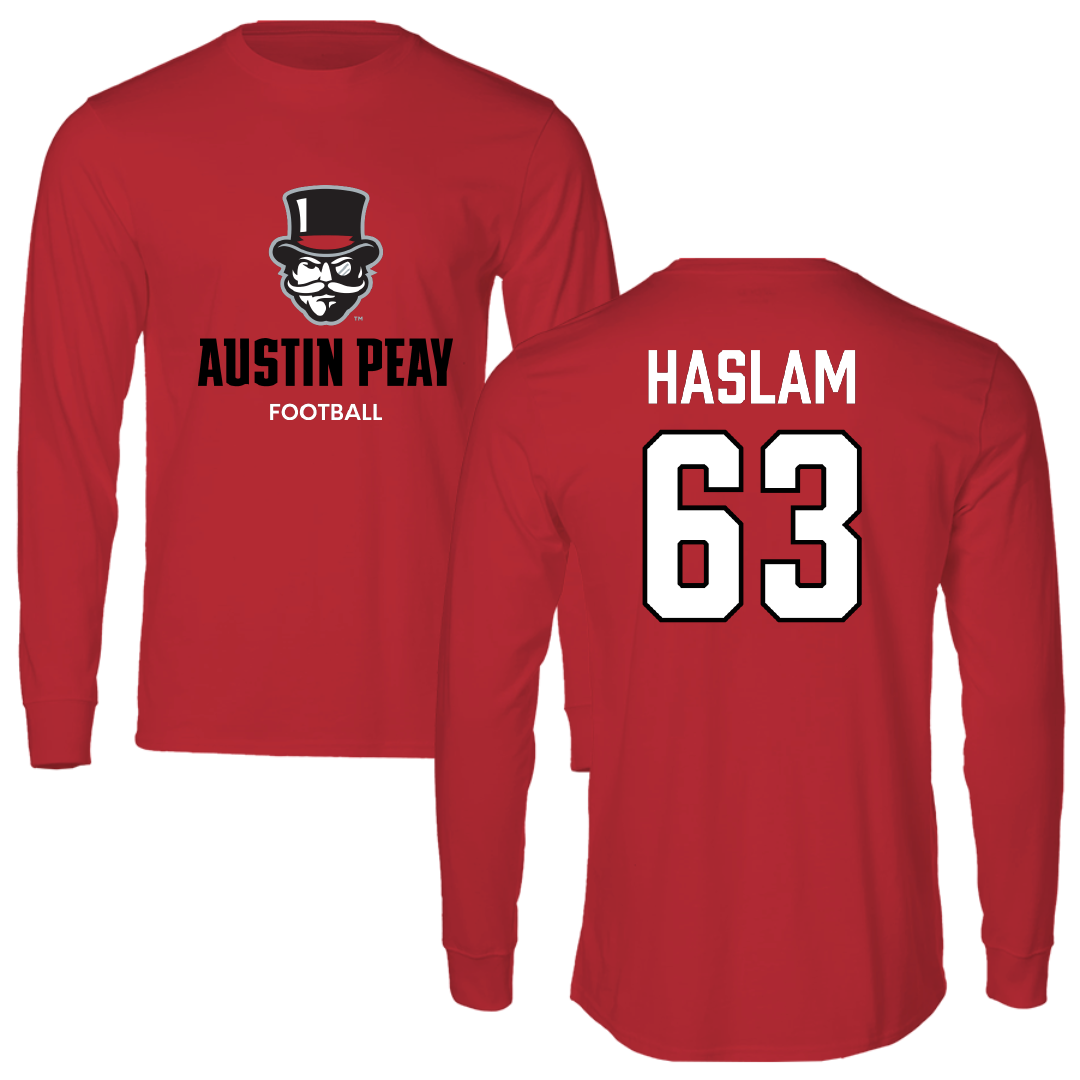 Austin Peay State University Football Red Mascot Performance Long Sleeve - #63 Donovan Haslam
